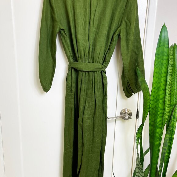 J Crew Point Sur Faux Wrap Olive Green 100% Linen Jumpsuit Size 4 - Picture 5 of 7